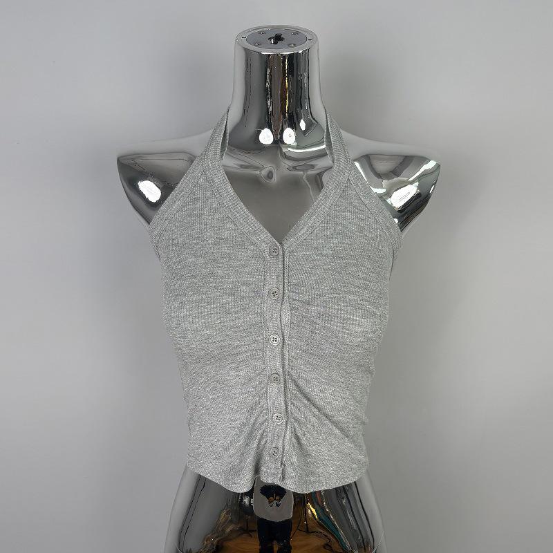 Korean Dongdaemun Slimming Sexy Halter Tank Top for Women One Size светло-серый