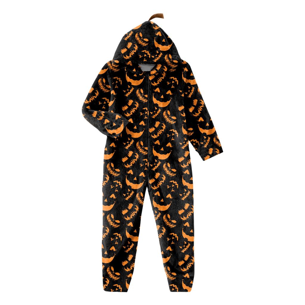 Damen Flannel Overall Loungewear Set mit Halloween-Print für den Urlaub