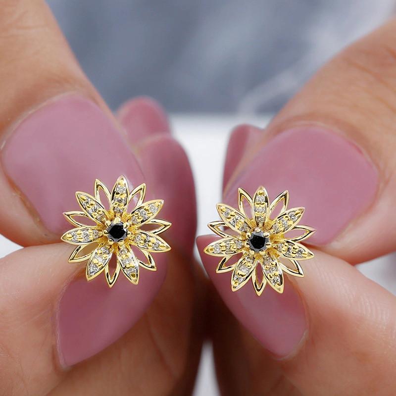 

925 Sterling Silver Dainty Flower Stud Earrings Lady Shiny Zirconia Jewelry Graceful Women Chic Accessories