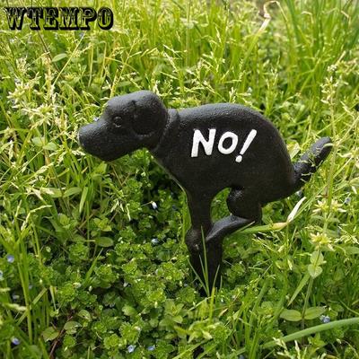 Retro Metal Dog Shaped Garden Ornaments Black Countryard No Pooping Yard Sign Garden Decoration Sockets