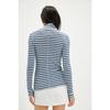 Women S Striped Print Half High Neck Fitted Long Sleeve T Shirt Base Layer Top