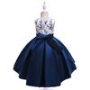 Girls Beaded Embroidery Flower Dress Wedding Party Trailing Gown Kids Bowknot Tutu Costume