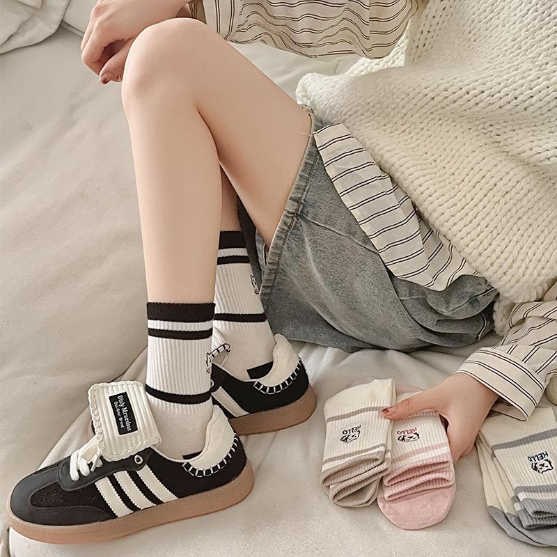 Socks Women'S Dongdaemun Embroidered Cotton Socks Medium Tube Socks Women'S Socks Pure Cotton Stockings
