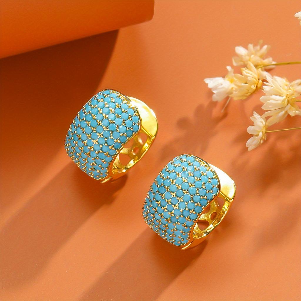 Vintage Schlichte Inlay Synthetische Türkis Creolen für Damen Böhmischer Stil Vergoldet Feiertags Schmuck Zubehör Geschenk