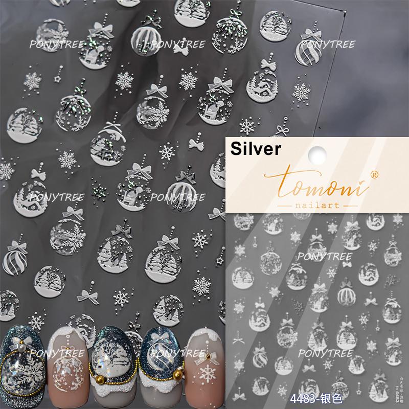 Silver White Snowflake Rhinestone Star Love Lace Winter Chic Snow Shiny Chic Delicate 5D Nail Art Stickers Manicure Decals