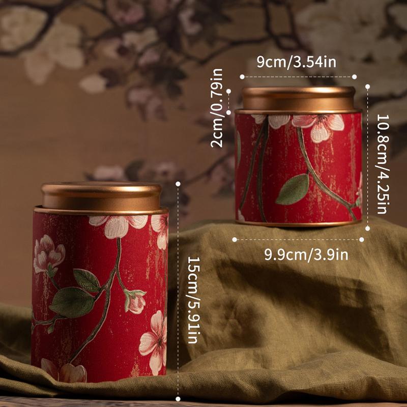 Kitchen Sealeds Canister Chinese Style Tea Box Convenient Exquisite Flower Prints Round Tea Tin Tea Storage Snacks Storage Box