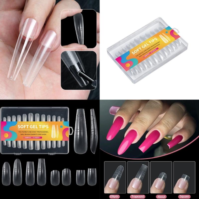Clear Nail Extensions for Women Professional Long Transparent Acrylic Tips with Measuring Scale Full Cover False Nail