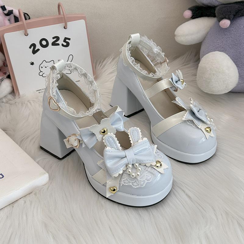 Fashion Japanese Style Butterfly Knot High Heel Platform Lolita Shoes Sweet Women's Mary Jane Shoes Heart Buckles Decor Zapatos De Mujer