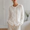 Women S Lazy Style White Long Sleeve Crew Neck Knit Cardigan Sweater