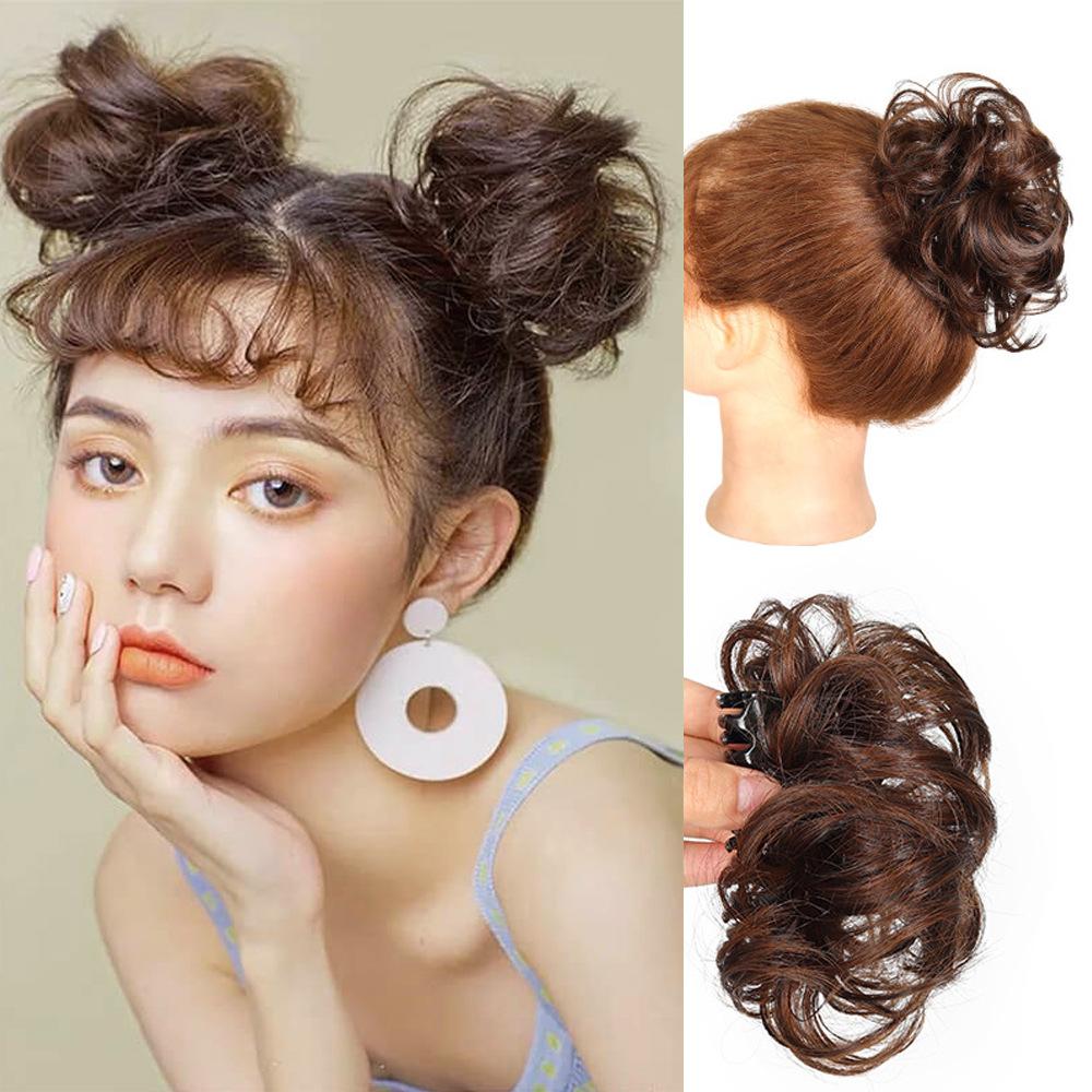 Women's Curly Hair Voluminous Lazy Bride Bun Chignon Wig