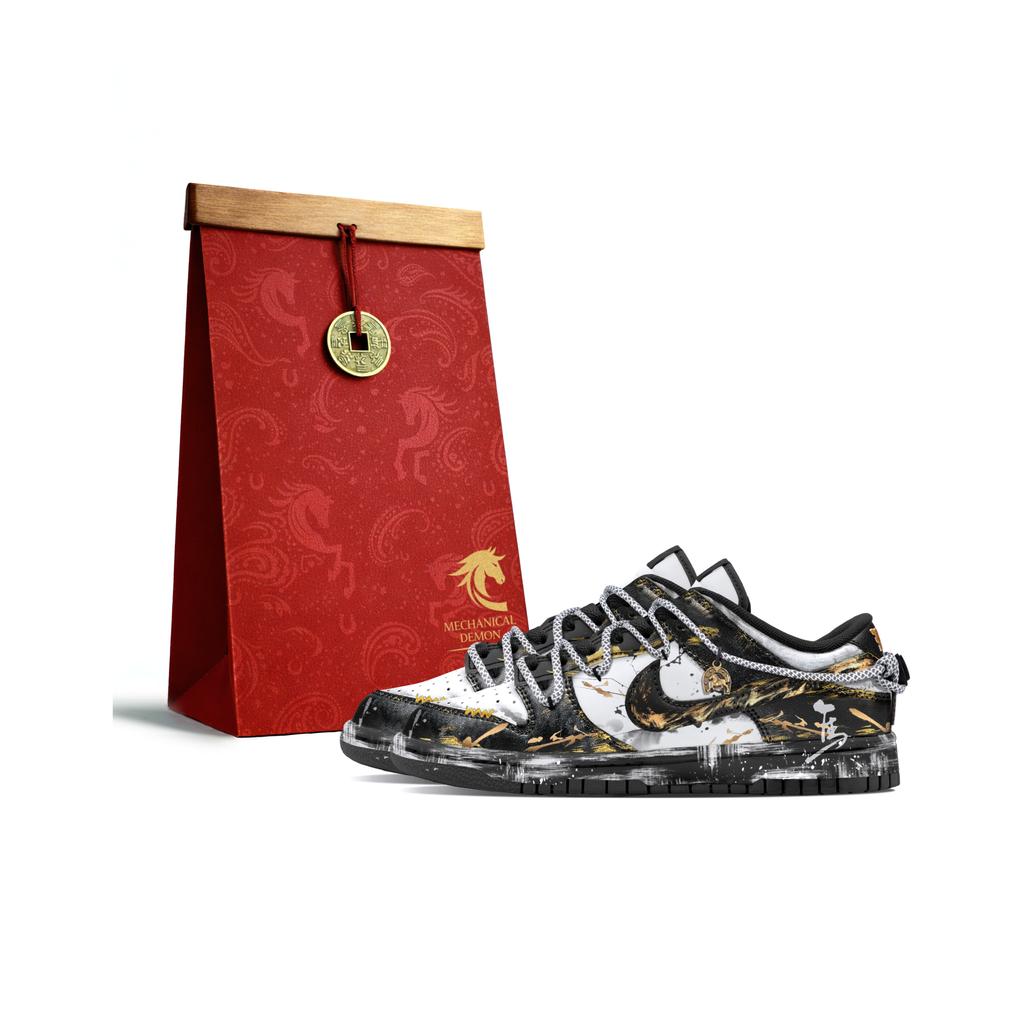 Nike Dunk Low Retro Mechanical Magic, Ink Power Horse Abrasion Resistant Low Top Skateboard Shoes Women's Black Gold DD1503-101(Team83-·)