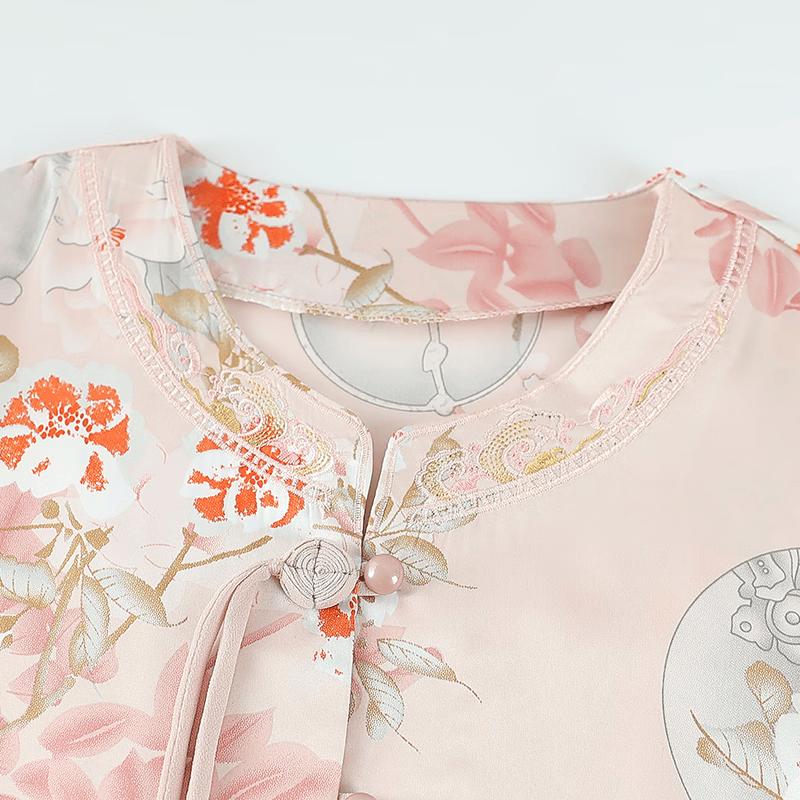 Conjunto Estilo Chino Nuevo Estampado Floral Yuzhaolin