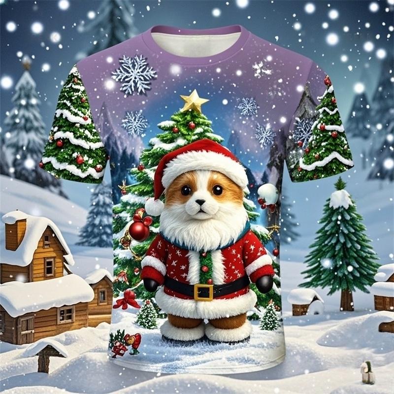 2025 3D Print Santa Claus Christmas T-Shirt Short Sleeve Children's Holiday Celebration Clothing for Boys And Girls