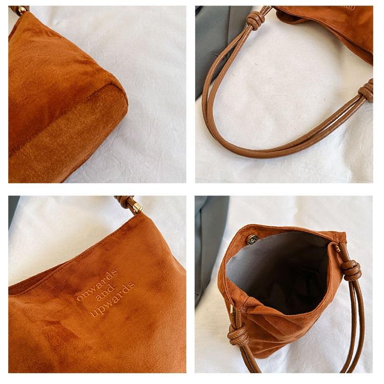 Faux Suede Handbag Casual Rope Buckle Design Multicolor Shoulder Bag Adjustable Straps Tote Work Crossbody Bucket Bag