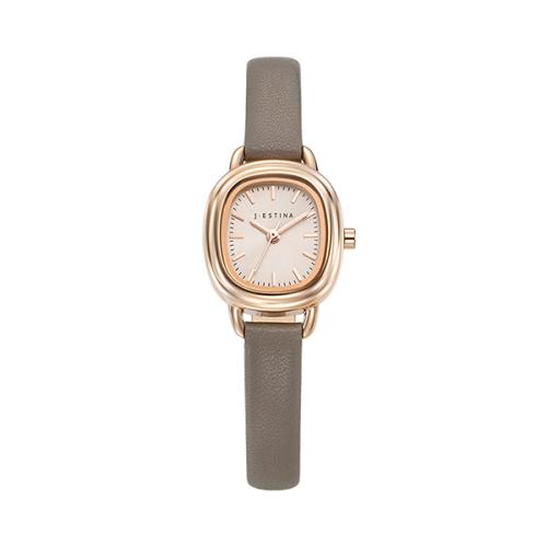 [J.ESTINA] J.ESTINA AMICO Round Leather Watch - Light Gray JWM1LE4BS403RGGR0 FREE