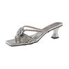 Summer new fashion rhinestone flower medium heel slippers versatile temperament thick heel cool slippers