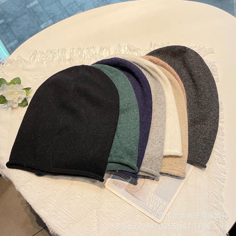 Wool Hat Women's Autumn and Winter New Versatile Knitted Warm Ear Protection Internet Celebrities Show Face Small Lazy Pile Hat