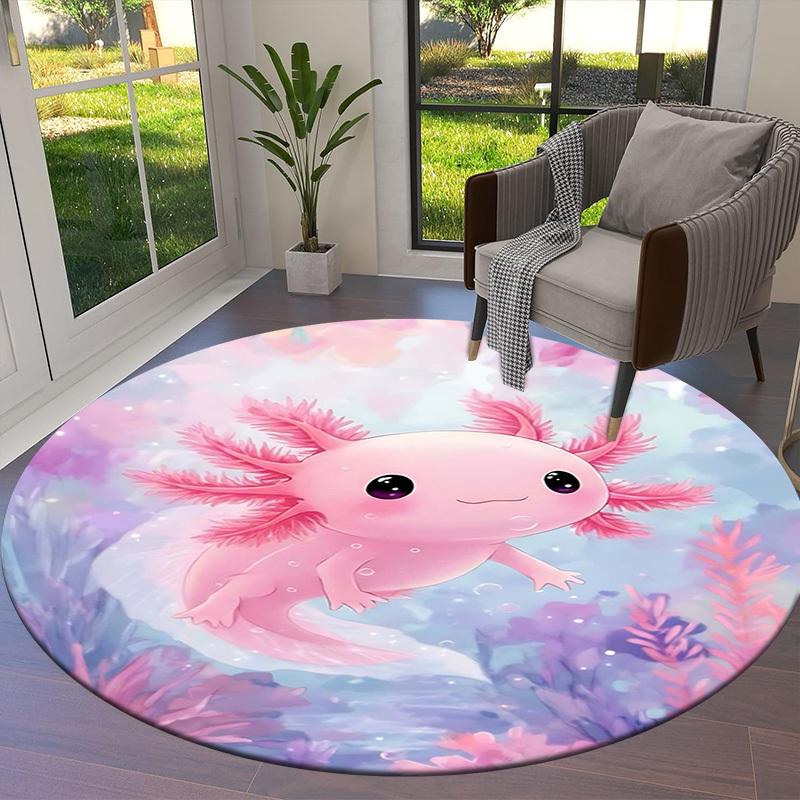 1PC Axolotl Ocean Non-Slip Floor Round Carpet, Office, Family, Bedroom, Large Area Rug Indoor Rugs, Durable Polyester-Z0413