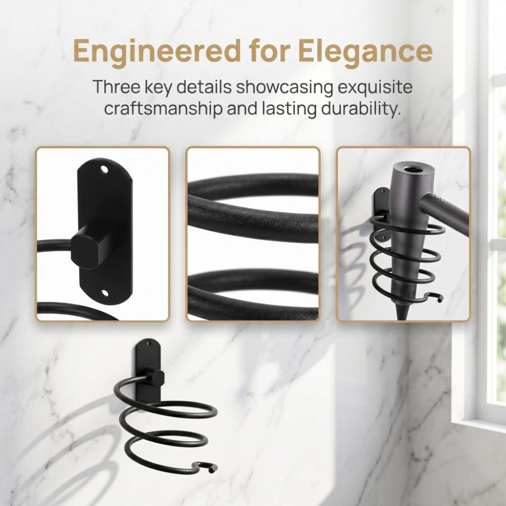 Black Hair Dryer Holder Hair Tool Organizer  Bathroom Barbershop Gym Locker Room Dormitory