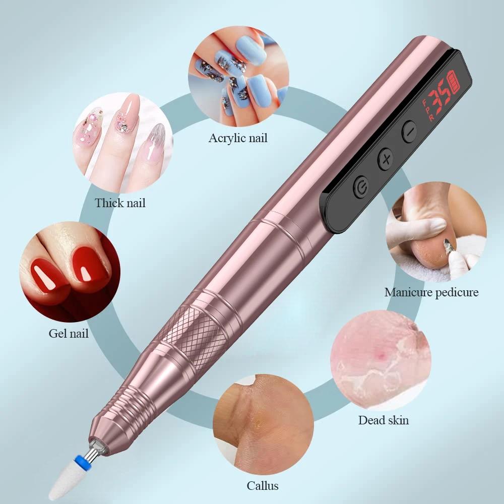Cordless Nail Drill Machine Professional 35,000rpm Rechargeable Electric Nail File for Acrylic Gel Nails Manicure Pedicure Kits