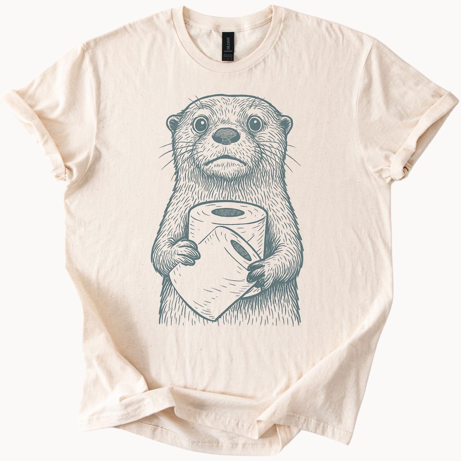 Cute Otter Holding Toilet Paper Funny Animal Graphic T Shirt Unique Otter Art Tee Gift for Animal Lovers Soft Otter Shirt 110