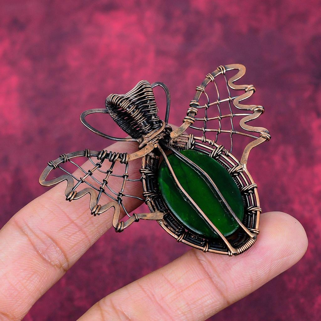 Grüner Feuer Labradorit Anhänger Kupferdraht Gewickelter Schmuck Schmetterling Anhänger