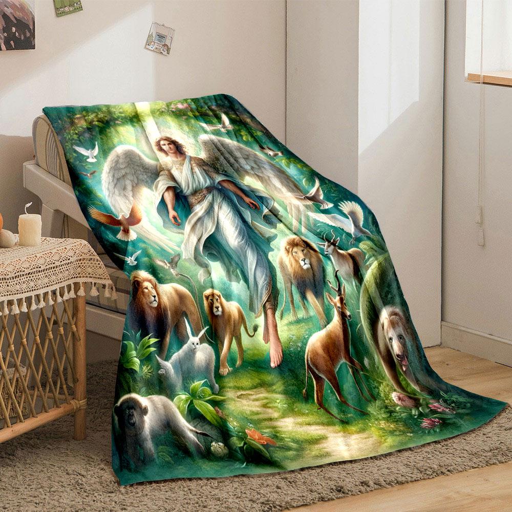Angel Animals Forest Print Blanket bedroom Blanket for Livingroom Couch lunch break Soft throw for Friend's festival Gift