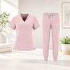 Women's Scrub Uniform Set Short Sleeve V-Neck with Pockets Straight Leg Pants Color Casual