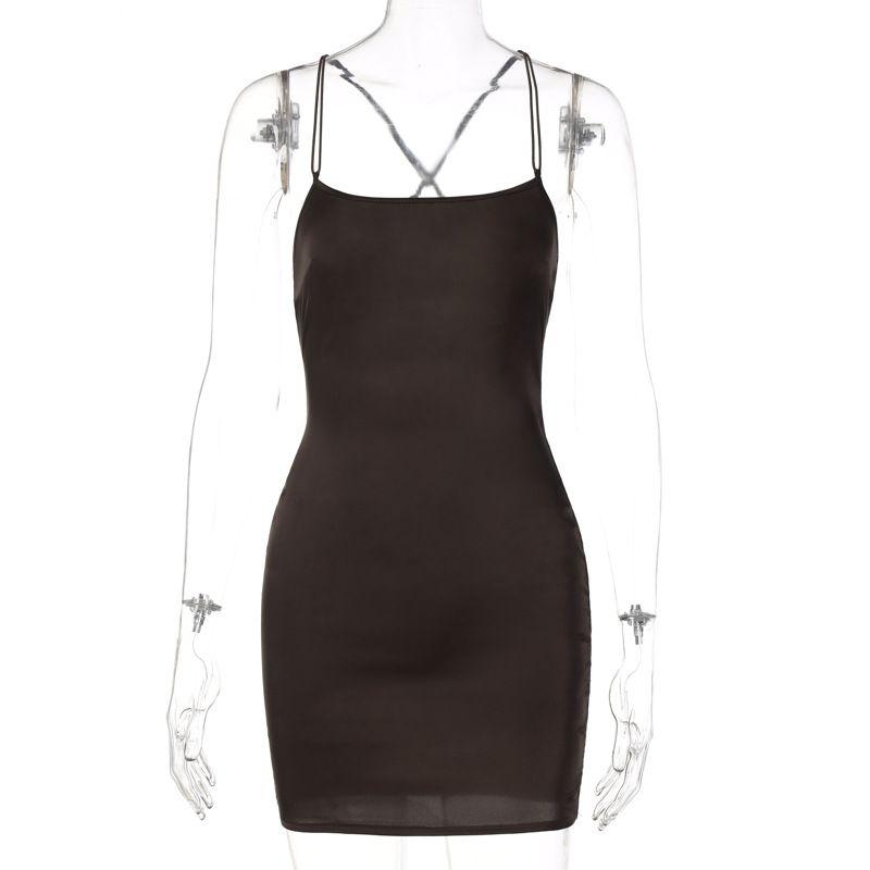 

Satin off-Shoulder Collar Sheath Dress Satin Brown S