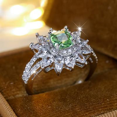 Weiß Grün Zirkon Engagement Ring für Frauen Mode Silber Farbe Hochzeit Ring Edle Kristall Schmuck Geschenke