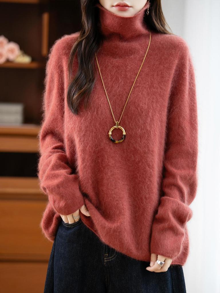 Women's Seamless Mock Neck Brushed Wool Sweater – Cozy Base Layer for Autumn & Winter