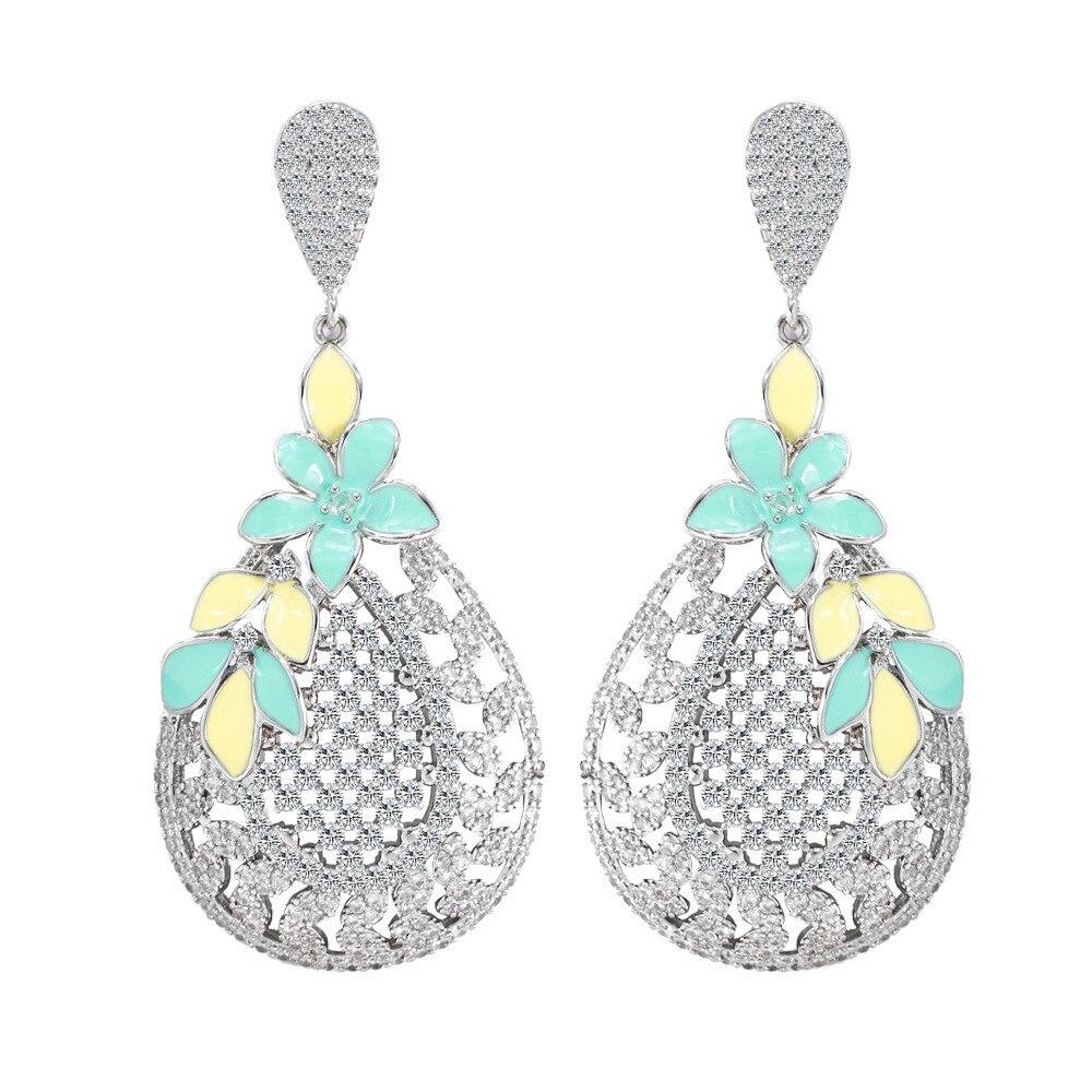 Vintage Elegant Luxury Cutout Oil Drop Flower Clear CZ Earrings for Women 925 Silver Needle Trendy Jewelry Valentine's Day Gift