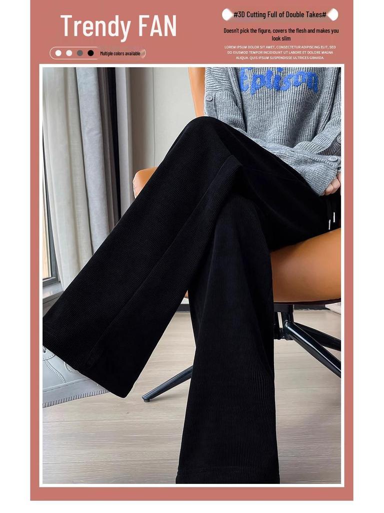 2025 Women's High-Waisted Velvet Pants - European Cotton, Loose Straight-Leg, Autumn/Winter Fashion