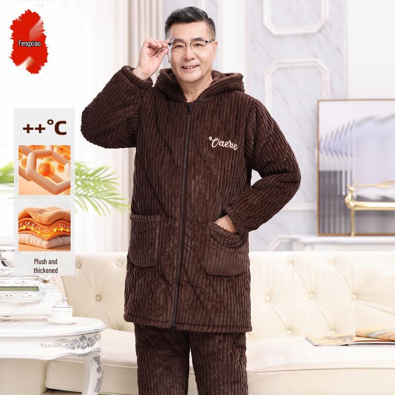 Herren verdicktes Korallenfleece Winter Pyjama und Hausanzug Set