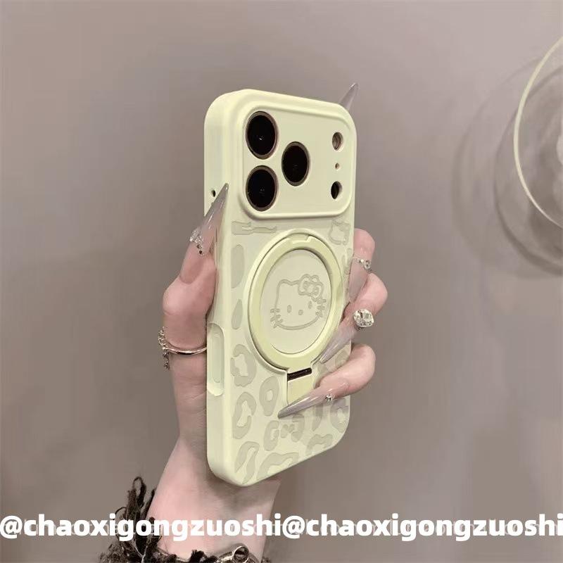 Ins Autumn and Winter Leopard Print KT Cat Liquid Silicone Bracket for iPhone17promax Apple 16 Mobile Phone Case 15