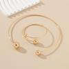 2Pcs/Set Necklace Bracelet Set, Adjustable Opening Bracelet with Double Ball Beads, Fade Resistant Choker Necklace for Minimalist Jewelry Gift