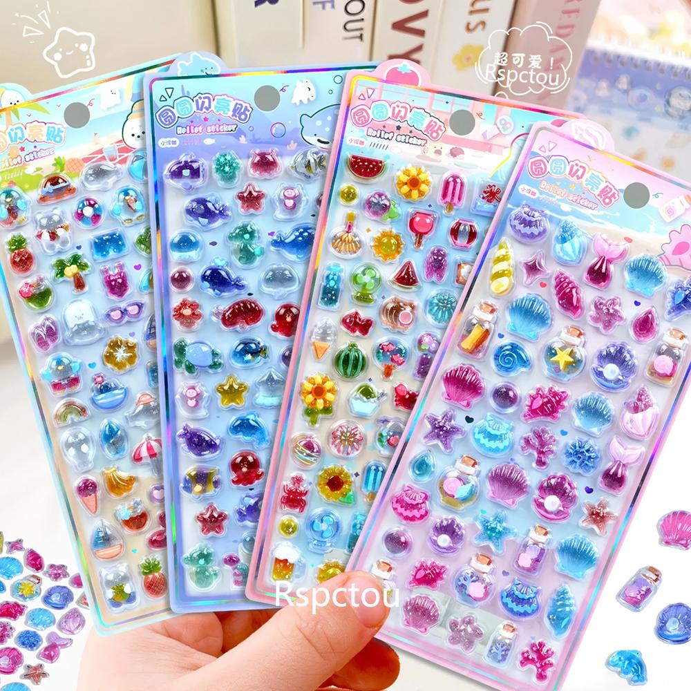 Kawaii Aesthetic Cartoon 3D Relief Stickers Cute Animal Food Crystal Bubble Decals Toys Cute Decoration Sticker Toys Gifts