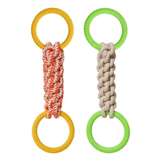 Pet Cotton Rope Dog Toys with Double-Ring Handle for Teeth Grinding, Gum Massage Chew Toy for Dogs Healthy Gift