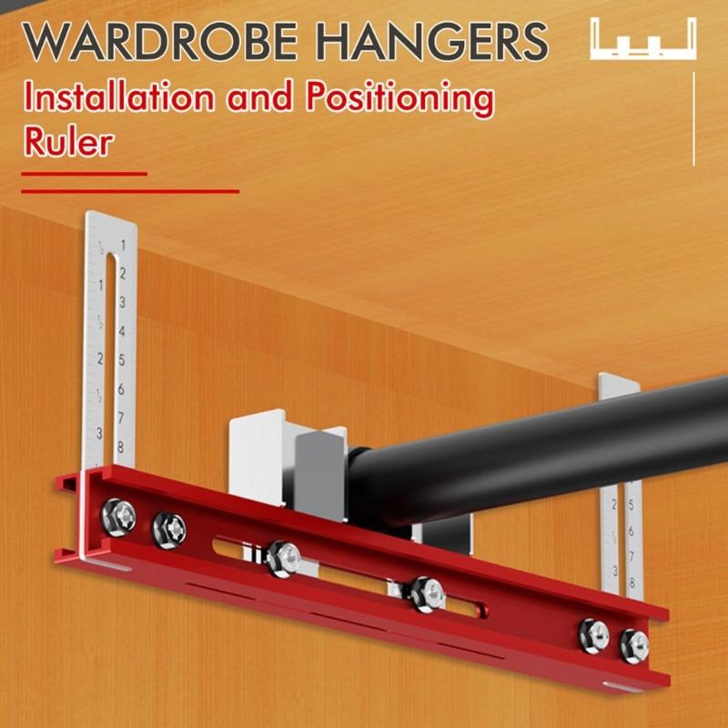 Aluminum Alloy Cabinet Hardware Jig Wardrobe Installation Tool with Adjustable Ruler for Accurate Closet Poles Mounting