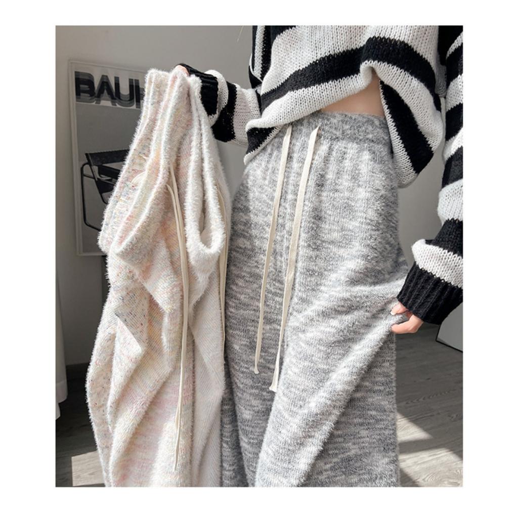 Dámské kalhoty s širokými nohavicemi s duhovými puntíky na podzim a zimu, kalhoty z lepkavé rýže s vysokým pasem a splývavým efektem, ležérní rovné trubkové silné vlněné kalhoty