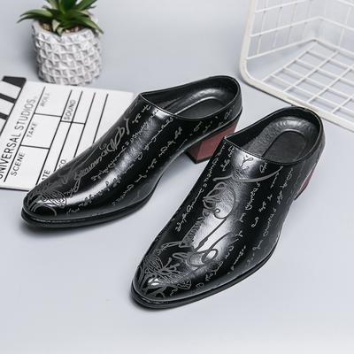 Trendige Klassische Retro Herren Echtleder Schuhe mit Aufdruck High Heels Halbschuhe Vielseitige Lässige Herren Slipper