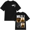 Camiseta masculina e feminina com estampa do novo álbum do rapper Milo J, turnê 2025-2026. Estilo hip-hop, modelagem solta e casual, em algodão de alta qualidade.