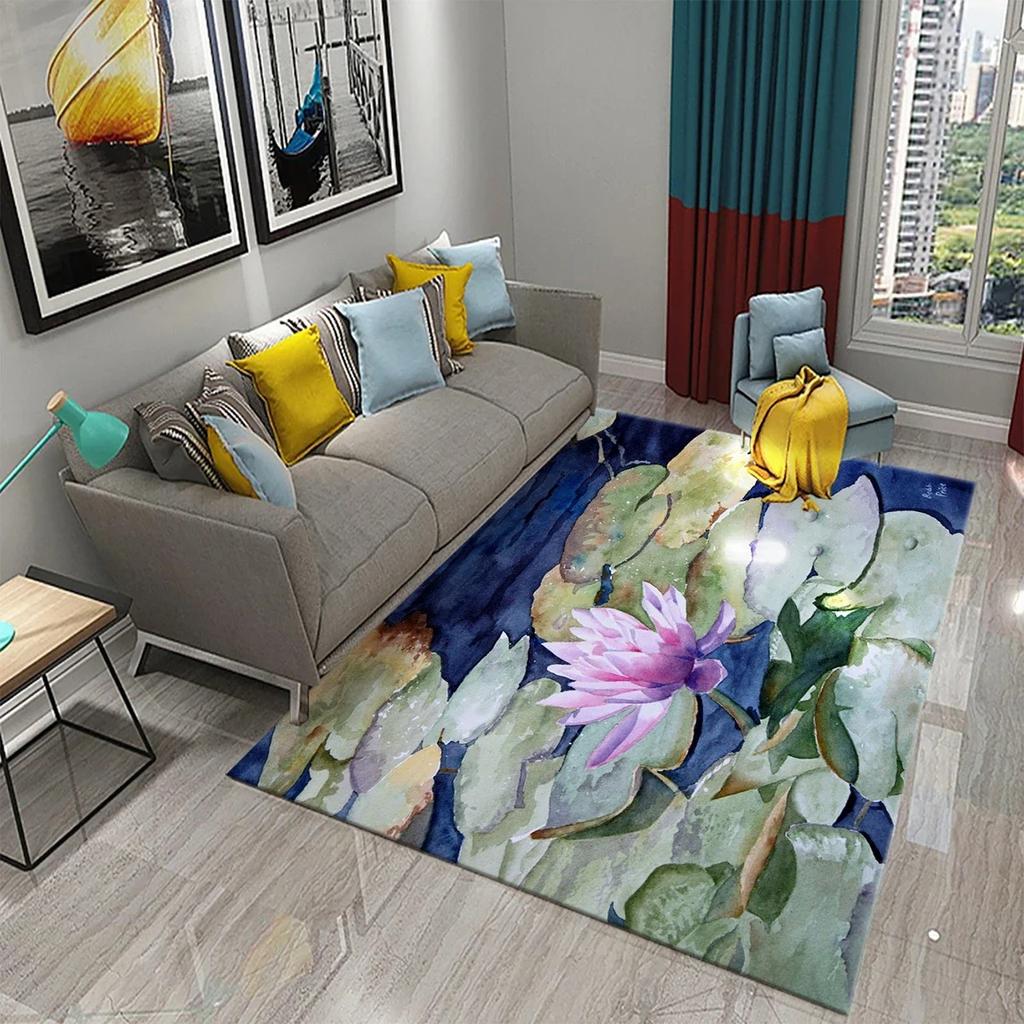 3D Water Lily Abstract Oil Painting Carpet Bathroom Kitchen Non-Slip Doormat Rug Bedroom Living Room Decor