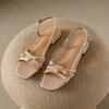 French Style Flat Bottom Woven Toe Roman Beach Sandals Women's Summer New Butterfly Knot Flat Heel Microfiber Roman Shoes