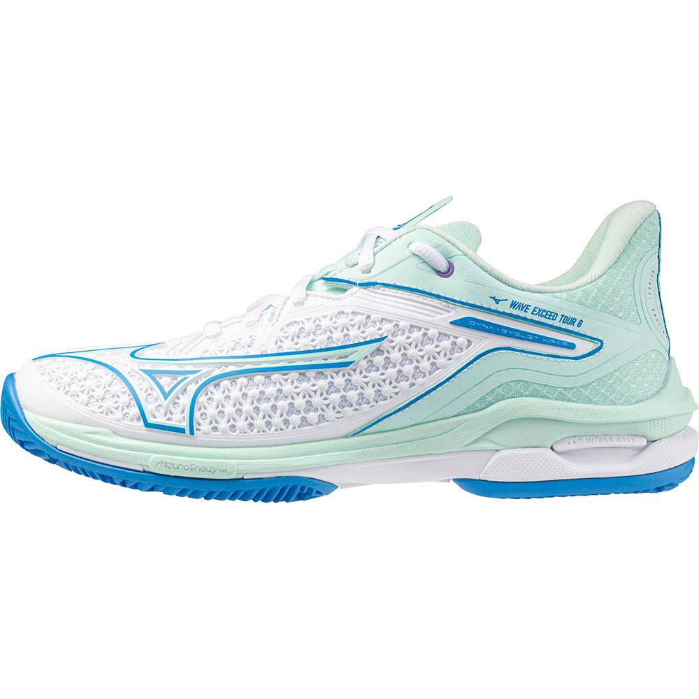 Tennis Shoes Mizuno White and Blue Wave Exceed Tour 6