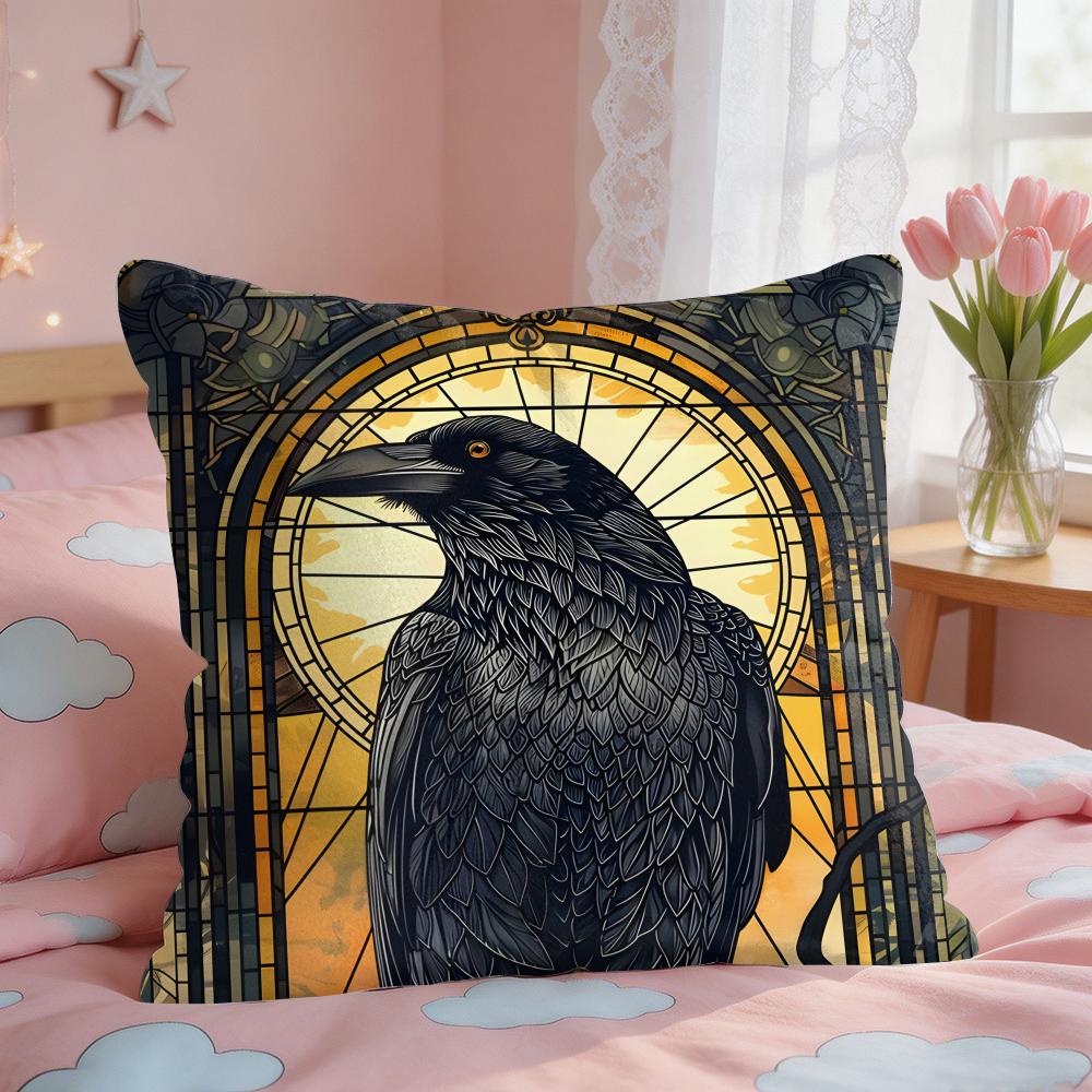 Vintage Black Crow Cushion Cover Square Short Plush Pillow Case Living Room Sofa Home Decor Funda X
