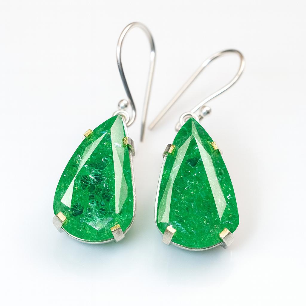 67 Karat Naturlig Smaragd Specialdesignad Örhänge CERTIFIERAD 925 Sterling Silver Smycken