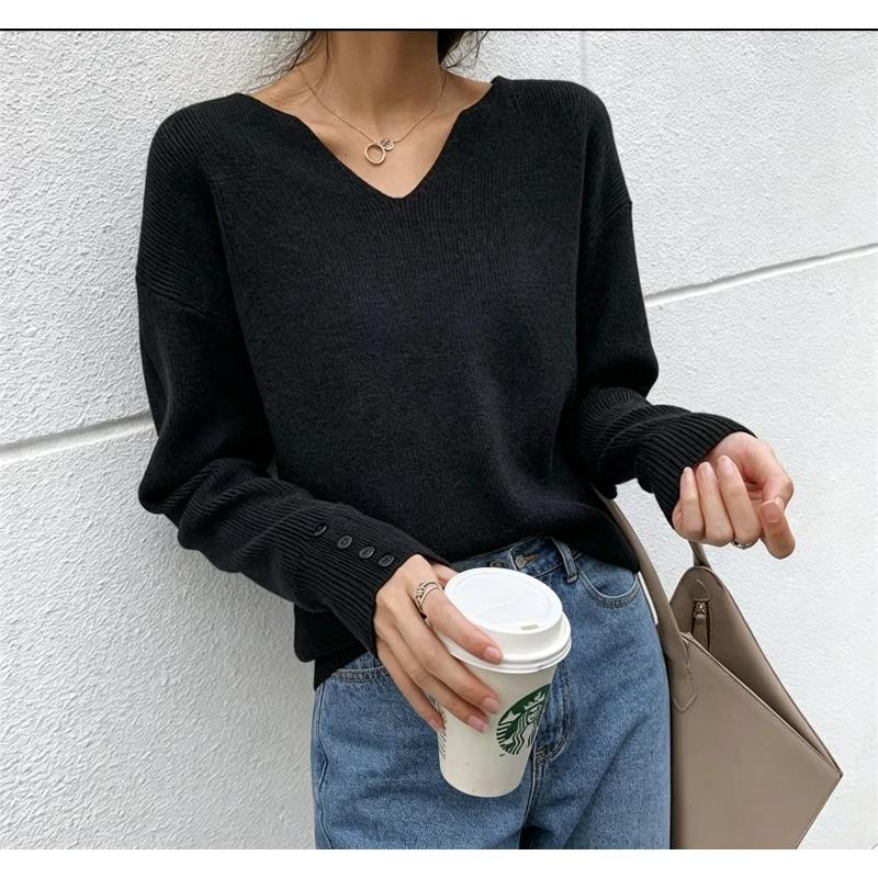 TIFICY Women's Fashion Casual Fall Winter Solid Color Print Long Sleeve V-Neck Tops Women's Clothing Woolen Knitwear Sweaters