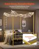 Full Size Canopy Bed Frame, Metal Canopy Bed with Minimalist Headboard & Four Posters Design, Heavy Duty Steel Slats Support, Underbed Storage Space,