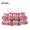 Summer Pleated Lace Checkered Sweet Mini Ruffle Skirt Tiered Elastic Waist Bud Skirt QT2625